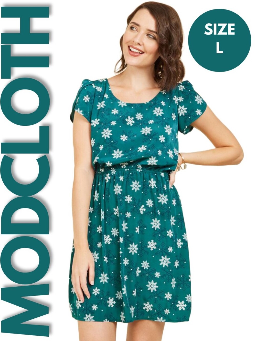 ModCloth Oh My Gosh Winter Snowflake Print Dress Size L